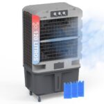 UNIVERSALBLUE Climatizador Evaporativo 120L, Caudal 10.000 m³/h, Cobertura 80 m², 350W, 3 Packs de Hielo, con Ruedas, Interiores y Exteriores, Almacenes