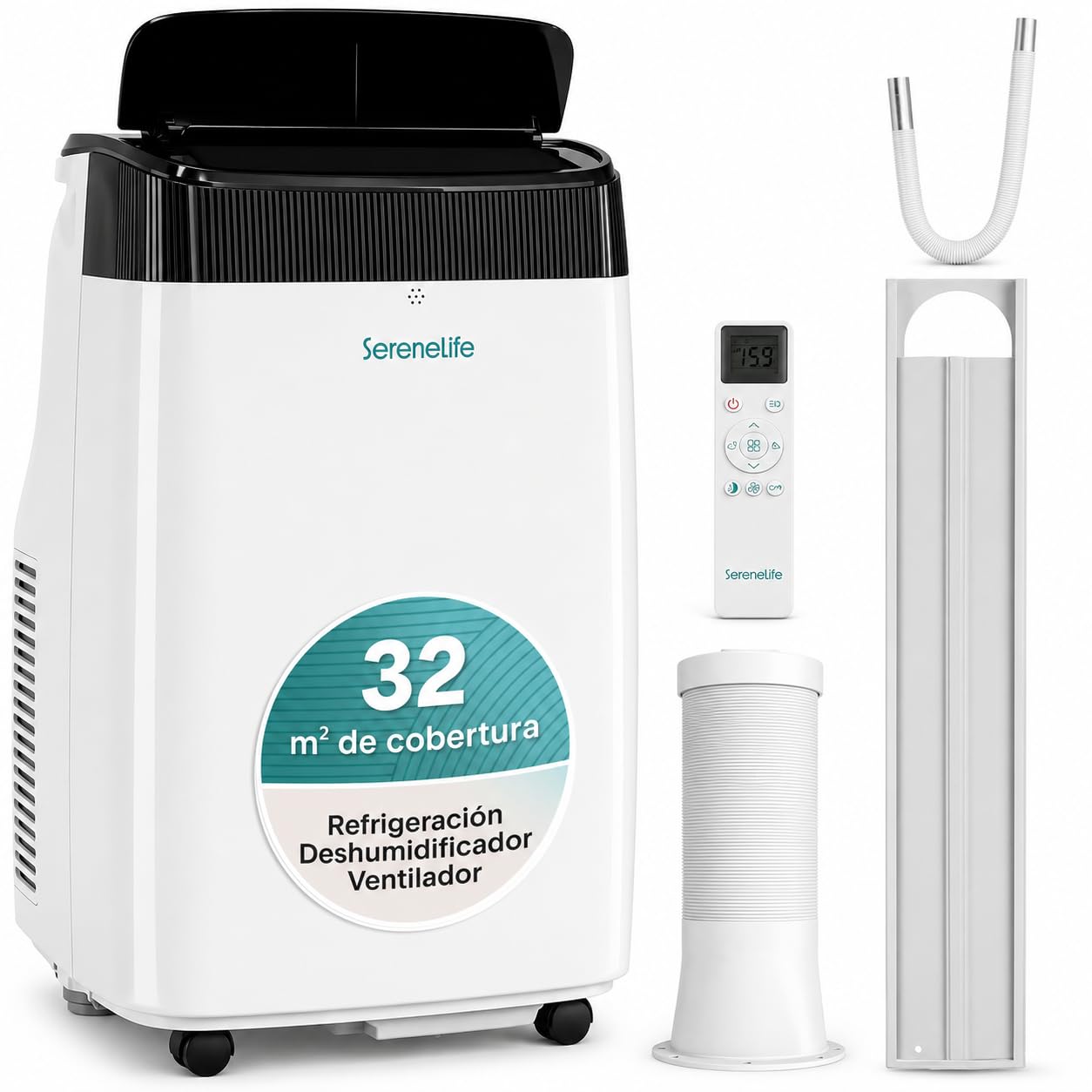 61FGXLb-NbL SereneLife Aire Acondicionado Portátil, 7.000 BTU, Móvil, Silencioso, Deshumidificador, Ventilador, Mando a Distancia, Ideal para el hogar u Oficina - Image 1