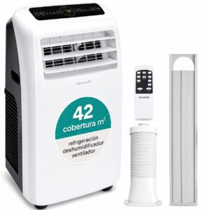 SereneLife Aire Acondicionado Portátil, 12.000 BTU, Móvil, Calefactor, Silencioso, Deshumidificador, Ventilador, Kit Escape Ventana, Control Remoto, Blanco, Portátil para Todo el Año
