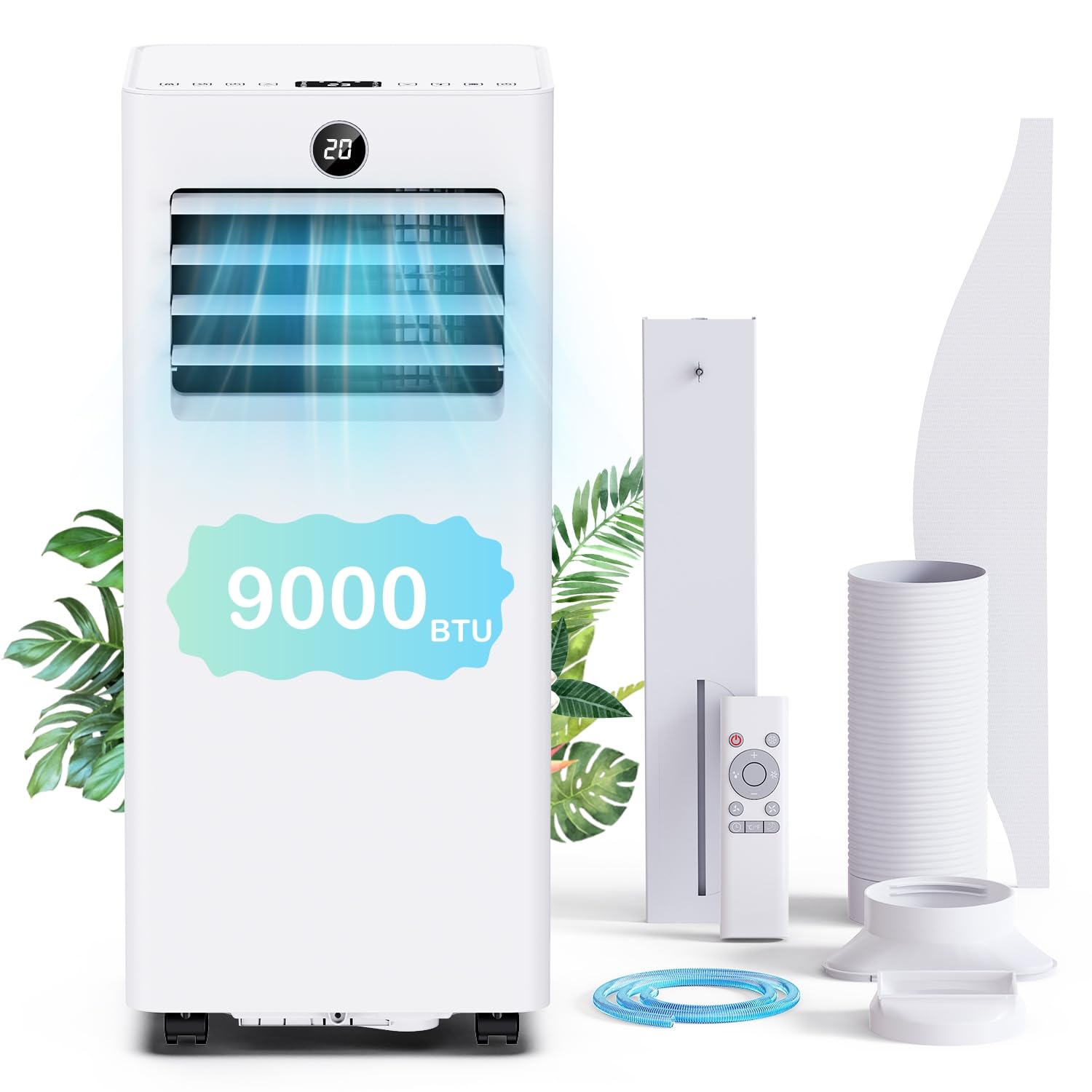 61ZkVqnDUSL Aire Acondicionado Portátil 9000 BTU, Climatizador Silencioso 4 en 1: Refrigeración/Ventilador/Deshumidificador/Modo Sueño, Mando a Distancia, Pantalla LED, Temporizador 24h, Ruedas, con Kit Ventana - Image 1