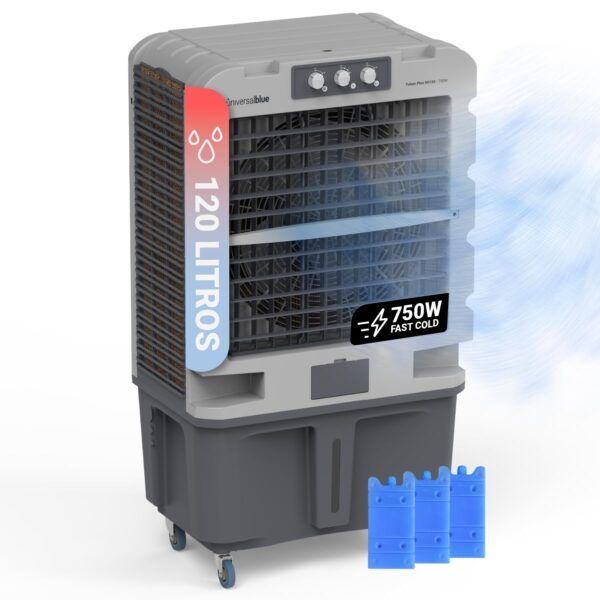 UniversalBlue, Climatizador Evaporativo 120L 750W – 13.000 m³/h, Aire Acondicionado Natural Portátil para hasta 150 m², 3 Velocidades, Oscilación, Uso Industrial y Doméstico