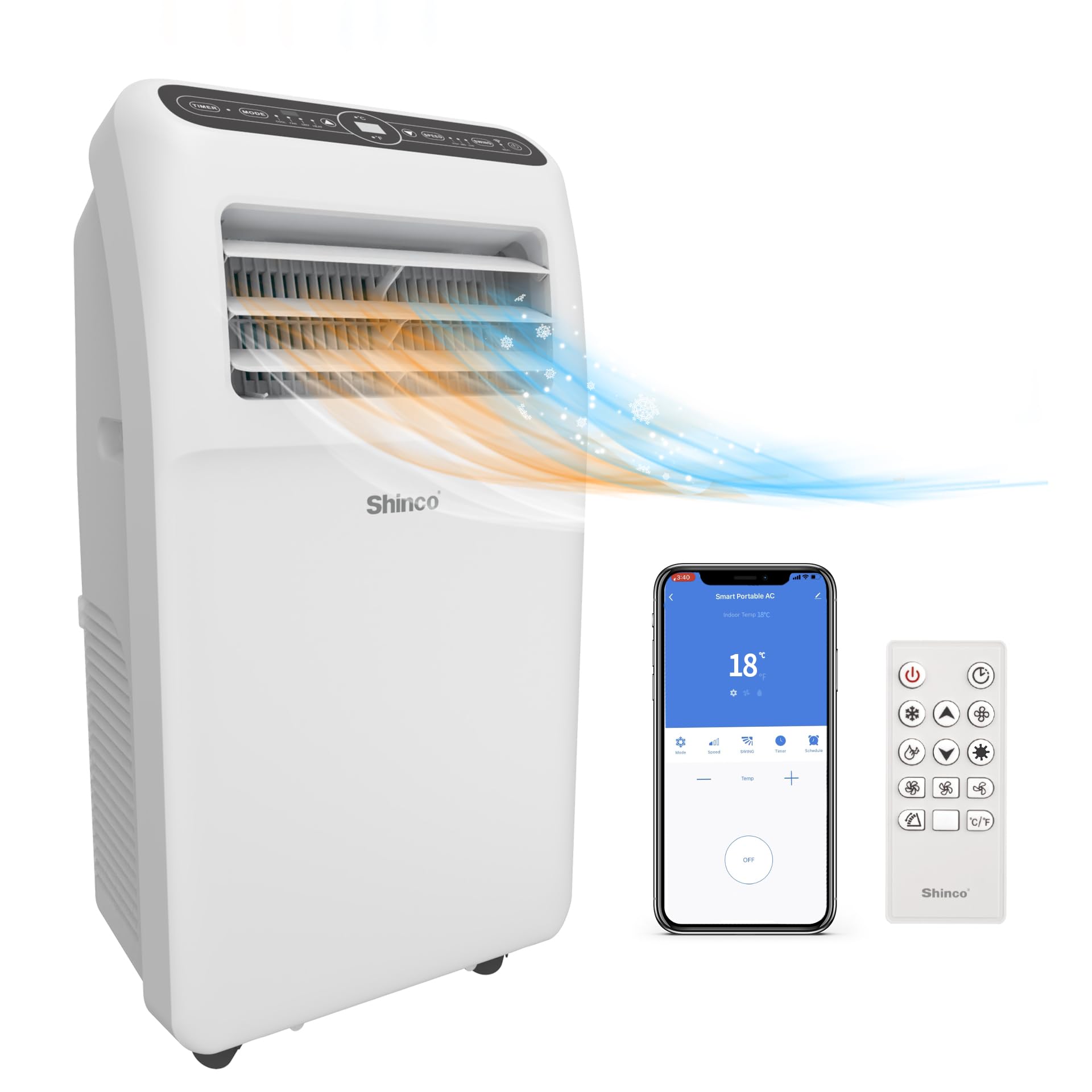 61wtMZZp7HL SHINCO Wifi Mobile Air Conditioner 12000 BTU/h, Eco R290, 3.5 kW, 4 en 1 Refrigeración, Calefacción, Ventilador, Deshumidificador, Blanco - Image 1