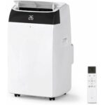 Aire acondicionado portátil 10000 BTU 3,1 kW(con mando a distancia), bajo consumo energético, pantalla LED, 4 modos, 2 velocidades de ventilador, cubre 28 m², temporizador de 24 horas, Blanco