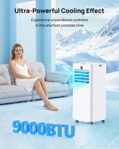 Aire Acondicionado Portátil 9000 BTU, Climatizador Silencioso 4 en 1: Refrigeración/Ventilador/Deshumidificador/Modo Sueño, Mando a Distancia, Pantalla LED, Temporizador 24h, Ruedas, con Kit Ventana - Image 2