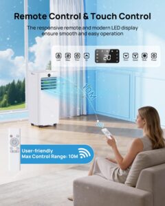 Aire Acondicionado Portatil 7000 BTU con Kit Ventana, 4 en 1 Refrigeración/Ventilador/Deshumidificador/Modo Sueño, Mando a Distancia, Temporizador 24h, Ruedas 360°, Silencioso para Dormitorio Oficina - Image 4