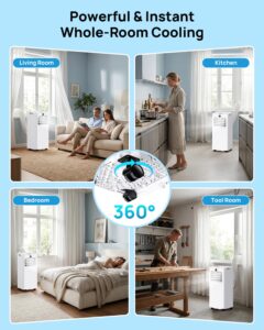 Aire Acondicionado Portátil 9000 BTU, Climatizador Silencioso 4 en 1: Refrigeración/Ventilador/Deshumidificador/Modo Sueño, Mando a Distancia, Pantalla LED, Temporizador 24h, Ruedas, con Kit Ventana - Image 9