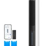DREO Ventilador de Torre con enfriamiento por agua, enfriador 110 cm, silencioso, 4 velocidades, 4 modos, evaporativo, control app, paquete de hielo, oscilación 80°, temporizador 12 h, blanco