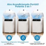 Aire acondicionado portátil 10000 BTU 3,1 kW(con mando a distancia), bajo consumo energético, pantalla LED, 4 modos, 2 velocidades de ventilador, cubre 28 m², temporizador de 24 horas, Blanco - Image 2