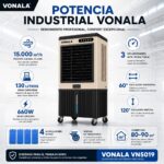 Climatizador Evaporativo Industrial Ultra Frío 15000m3/h, Cobertura 90m2, 130L, 660W, Evaporador Aire Acondicionado Bajo Consumo, Climatizador Industrial Portátil, Climatizador Evaporativo y Enfríador - Image 2