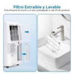 Aire acondicionado portátil 10000 BTU 3,1 kW(con mando a distancia), bajo consumo energético, pantalla LED, 4 modos, 2 velocidades de ventilador, cubre 28 m², temporizador de 24 horas, Blanco - Image 8