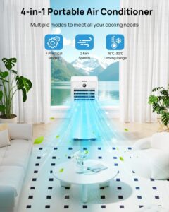 Aire Acondicionado Portátil 9000 BTU, Climatizador Silencioso 4 en 1: Refrigeración/Ventilador/Deshumidificador/Modo Sueño, Mando a Distancia, Pantalla LED, Temporizador 24h, Ruedas, con Kit Ventana - Image 3