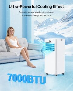 Aire Acondicionado Portatil 7000 BTU con Kit Ventana, 4 en 1 Refrigeración/Ventilador/Deshumidificador/Modo Sueño, Mando a Distancia, Temporizador 24h, Ruedas 360°, Silencioso para Dormitorio Oficina - Image 2
