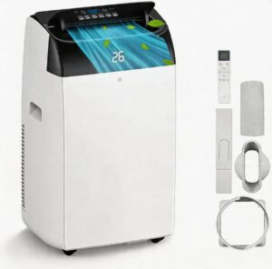 Aire Acondicionado Portátil 10000Btu/h, Climatizador Portátil 3 En 1,Bajo Consumo, Aire Acondicionado Silencioso Con Deshumidificador, Modo Sueño, Mando a Distancia,Para Hogar u Oficina Hasta 51 M²
