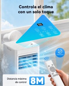 Aire Acondicionado Portátil 7000 BTU, Climatizador 4 en 1 (Frío, Ventilador, Deshumidificador 19L/D, Noche), Bajo Consumo, Silencioso, Temporizador 24H, Mando, Kit de Ventana Incluido, Blanco - Image 5
