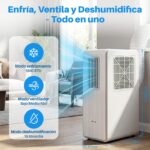 OKYUK Aire Acondicionado Portatil, 200 W de ahorro energético, refrigerante ecológico R290, 3 en 1 Refrigera, Ventila y Deshumidifica,Cobertura 15-20m2.Con tubo de escape (Blanco) - Image 2