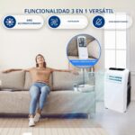 SereneLife Aire Acondicionado Portátil, 9.000 BTU, con Mando a Distancia, Móvil, Silencioso, Deshumidificador, Ventilador, Kit Escape Ventana, Blanco - Image 3