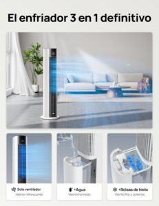 DREO Ventilador de Torre con enfriamiento por agua, enfriador 110 cm, silencioso, 4 velocidades, 4 modos, evaporativo, control app, paquete de hielo, oscilación 80°, temporizador 12 h, blanco - Image 5