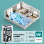 SereneLife Aire Acondicionado Portátil, 12.000 BTU, Móvil, Calefactor, Silencioso, Deshumidificador, Ventilador, Kit Escape Ventana, Control Remoto, Blanco, Portátil para Todo el Año - Image 3