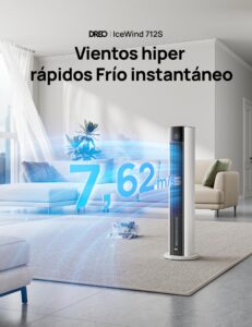 DREO Ventilador de Torre con enfriamiento por agua, enfriador 110 cm, silencioso, 4 velocidades, 4 modos, evaporativo, control app, paquete de hielo, oscilación 80°, temporizador 12 h, blanco - Image 2