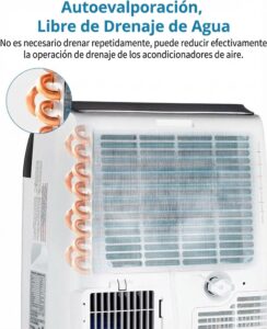 Aire acondicionado portátil 10000 BTU 3,1 kW(con mando a distancia), bajo consumo energético, pantalla LED, 4 modos, 2 velocidades de ventilador, cubre 28 m², temporizador de 24 horas, Blanco - Image 6