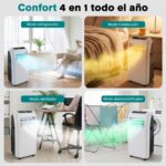 SereneLife Aire Acondicionado Portátil, 12.000 BTU, Móvil, Calefactor, Silencioso, Deshumidificador, Ventilador, Kit Escape Ventana, Control Remoto, Blanco, Portátil para Todo el Año - Image 4